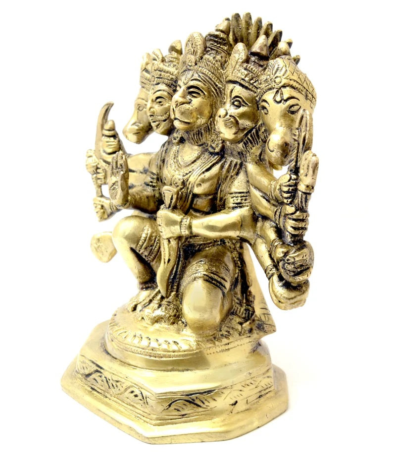 Seated Panchmukhi Hanuman Brass Statue, Hindu Monkey Deity Brass Hanum ...