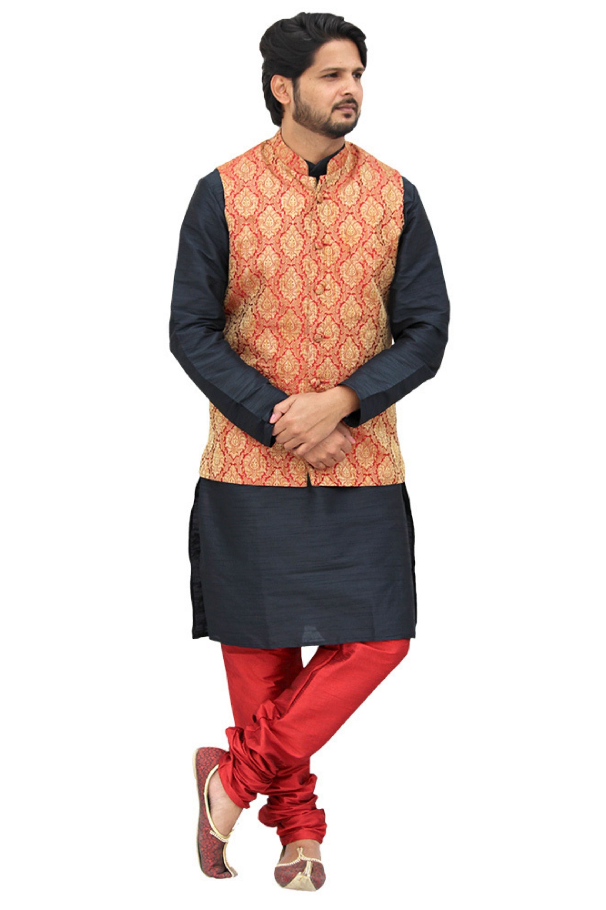 Kurta pajama discount with red jacket