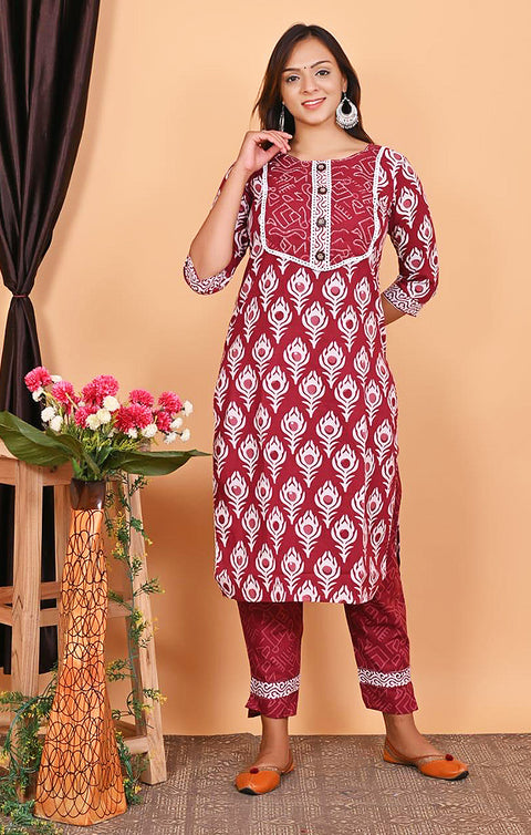 Stupefying Mahroon Designer Kurti, Pant with Dupatta For Ethnic Wear (K350) - PAAIE