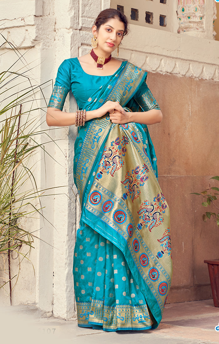 Pretty Blue Color Party Wear Soft Banarasi Silk Designer Saree– PAAIE