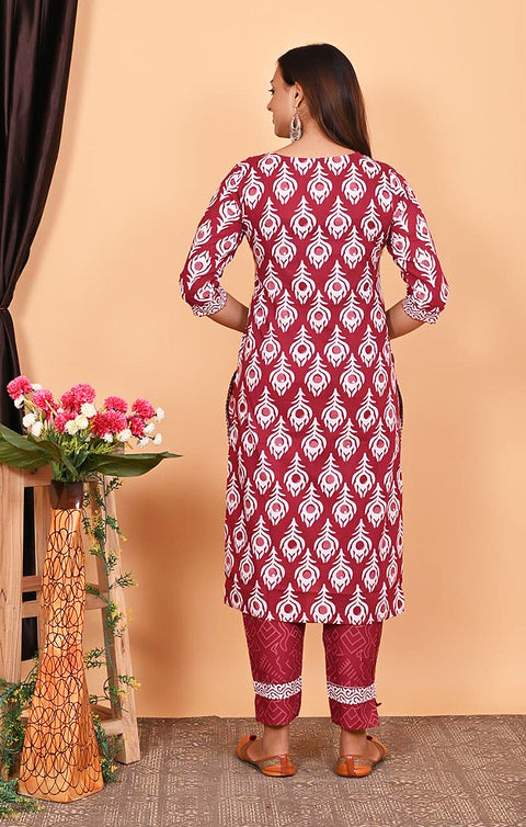 Stupefying Mahroon Designer Kurti, Pant with Dupatta For Ethnic Wear (K350) - PAAIE