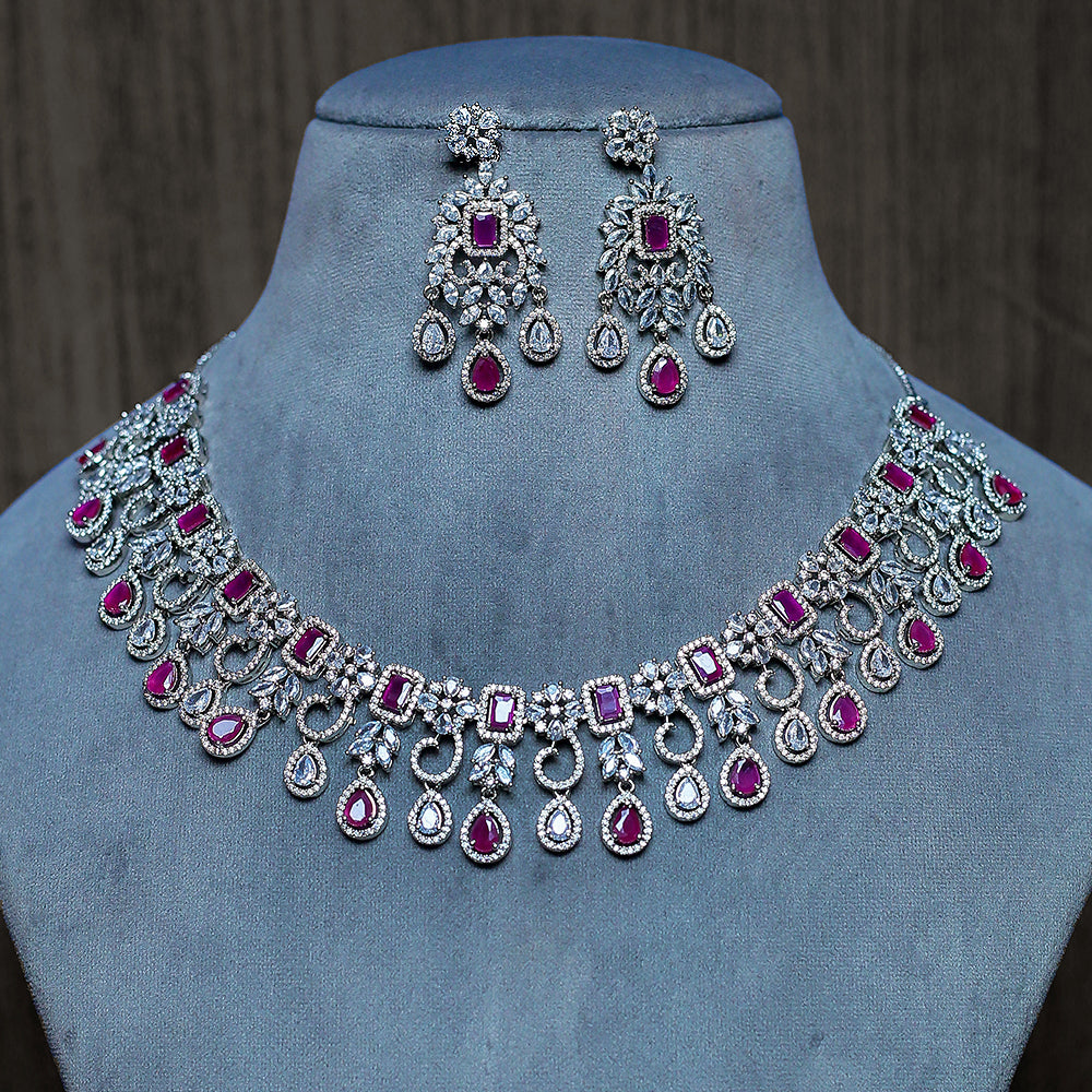 Paaie Designer Semi-Precious American Diamond Necklace with Earrings