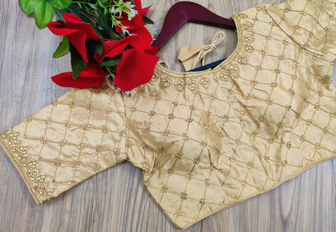 Readymade Golden Silk Embroidered Blouse For Party Wear (Design 665)