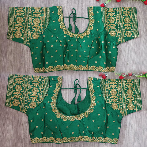 Green Color Embroidery & Sequence Designer Blouse in Heavy Fentam Silk (Design 702)