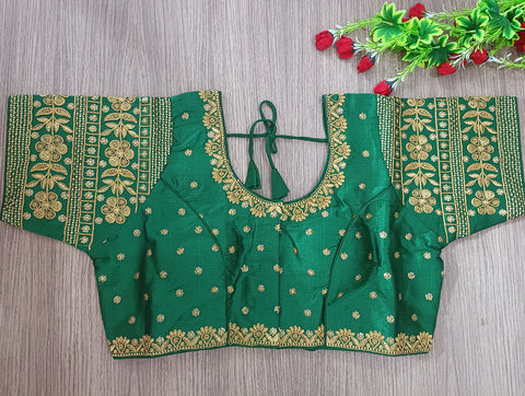 Green Color Embroidery & Sequence Designer Blouse in Heavy Fentam Silk (Design 702)