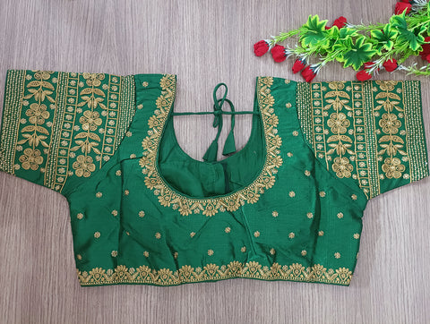 Green Color Embroidery & Sequence Designer Blouse in Heavy Fentam Silk (Design 702)