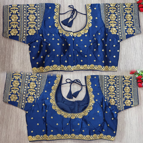 Blue Color Embroidery & Sequence Designer Blouse in Heavy Fentam Silk (Design 704)