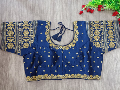 Blue Color Embroidery & Sequence Designer Blouse in Heavy Fentam Silk (Design 704)