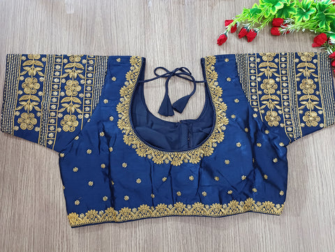 Blue Color Embroidery & Sequence Designer Blouse in Heavy Fentam Silk (Design 704)