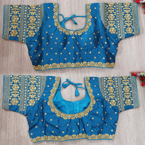 Blue Color Embroidery & Sequence Designer Blouse in Heavy Fentam Silk (Design 705)