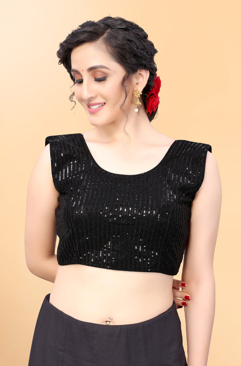 Designer Black Color Sequence Blouse in Silk (Design 847)