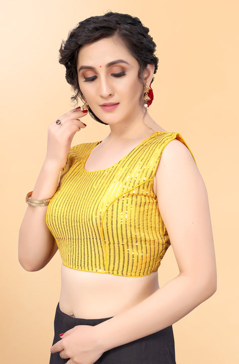 Designer Yellow Color Sequence Blouse in Silk (Design 839)