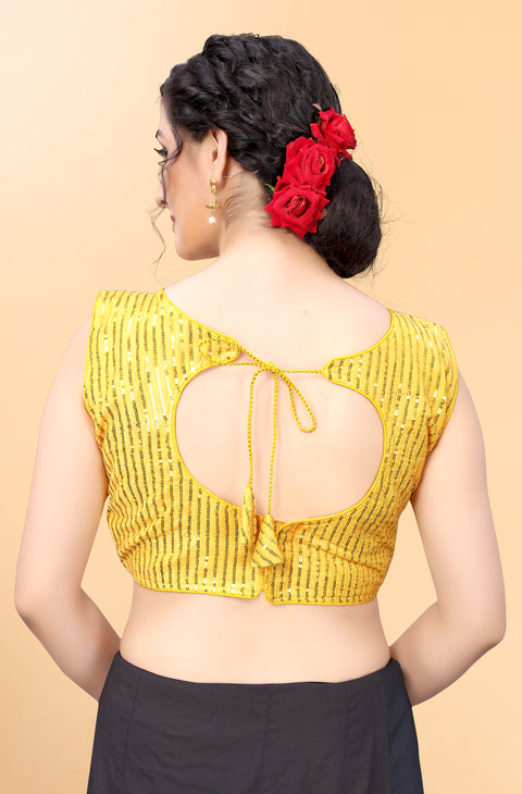 Designer Yellow Color Sequence Blouse in Silk (Design 839)