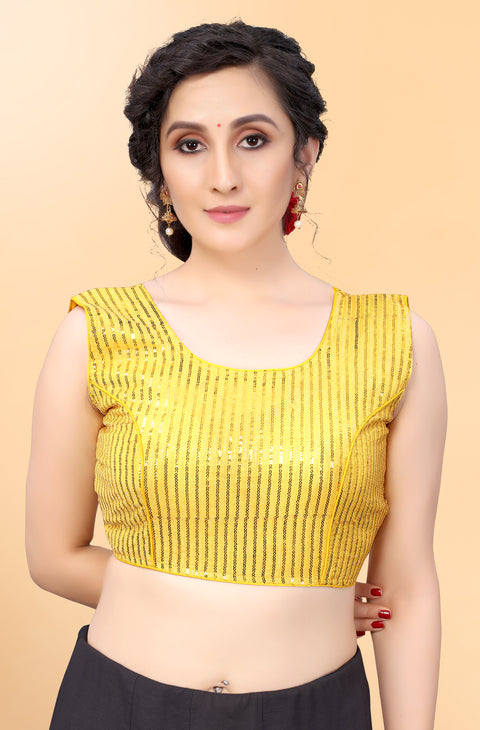 Designer Yellow Color Sequence Blouse in Silk (Design 839)