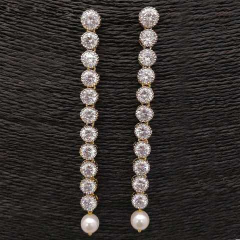 American Diamond Silver Beads Alloy Drops & Danglers Earrings With Pearl For Women And Girls