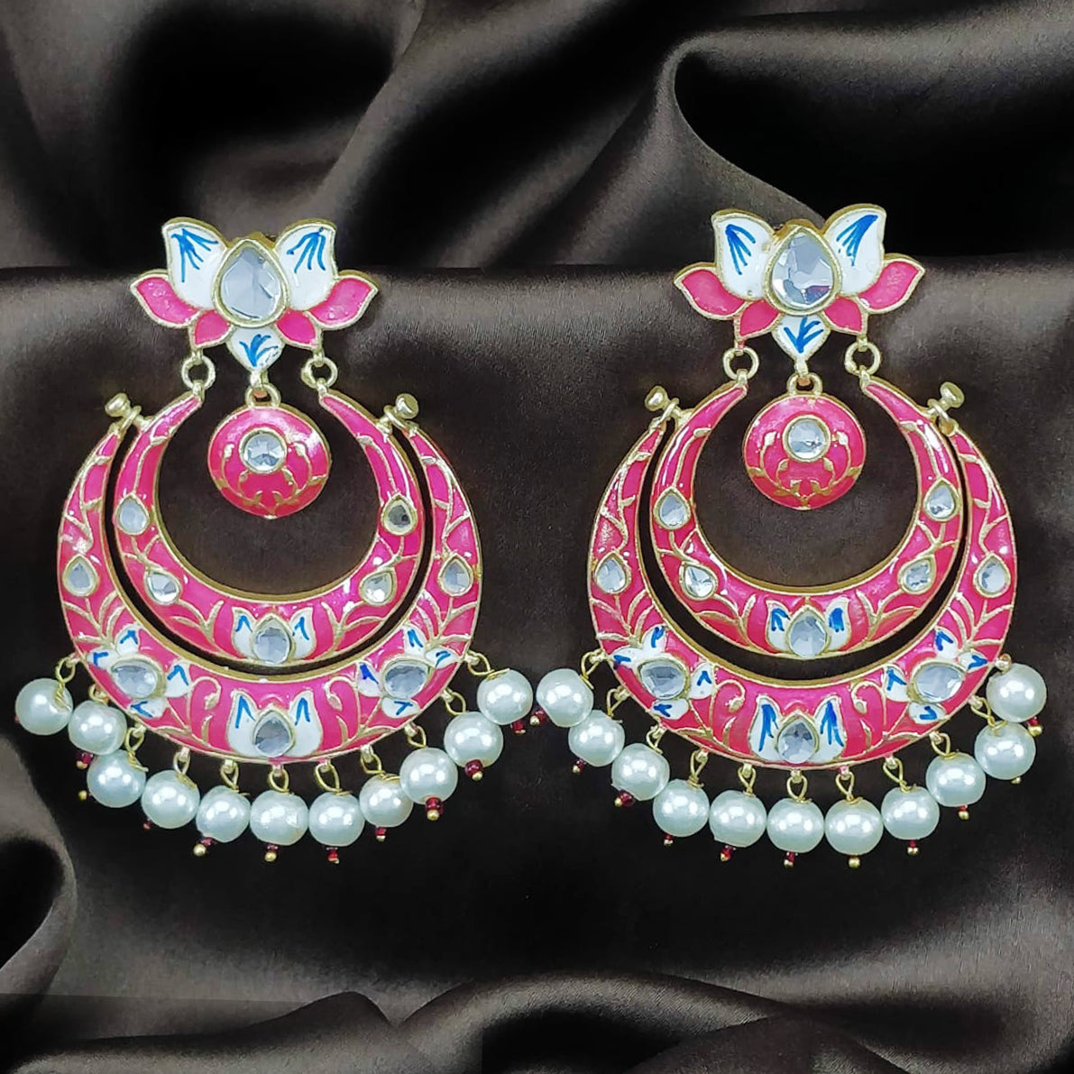 Amazon.com: Pahal Traditional Pink Pearl Big Gold Jhumka Earrings Indian  Bollywood Light Weight Party Wear Jewelry for Women: Clothing, Shoes &  Jewelry