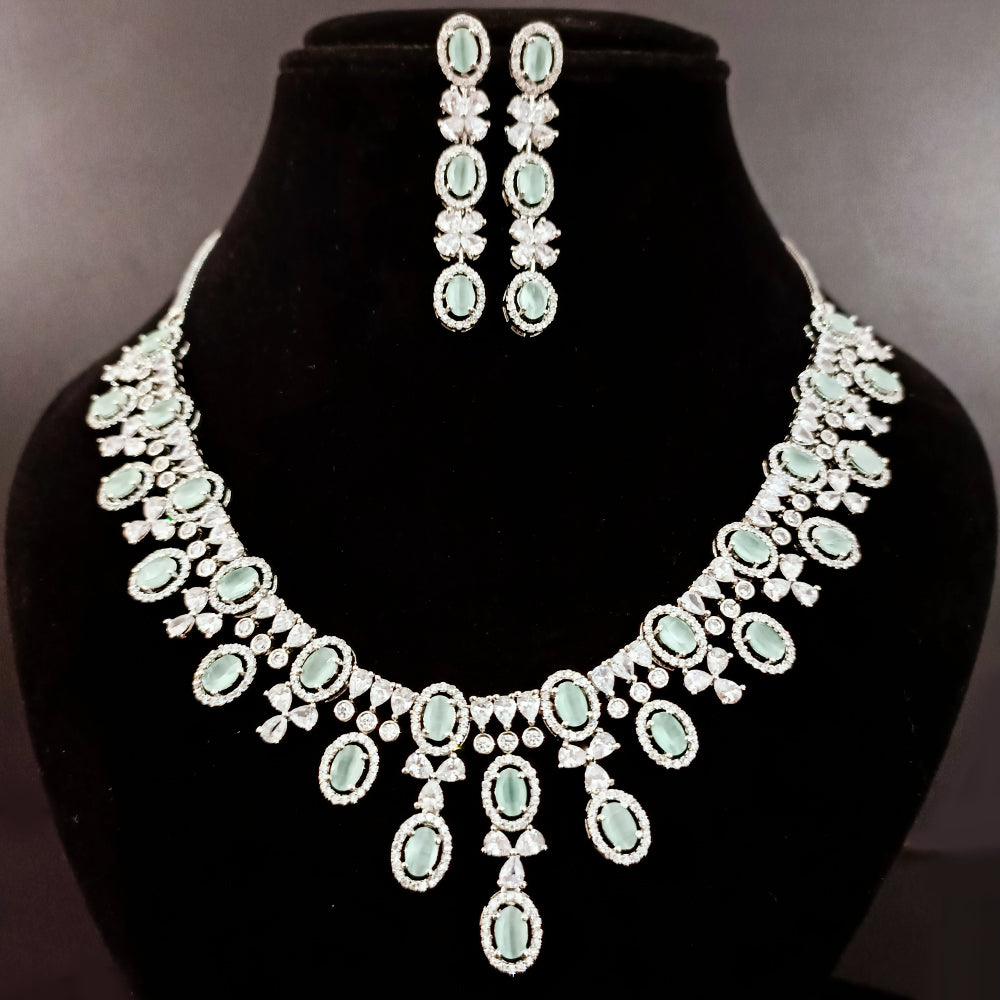 Paaie Designer Semi-Precious American Diamond Necklace with Earrings