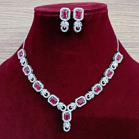 Designer Semi-Precious American Diamond Ruby Necklace with Earrings (D327)