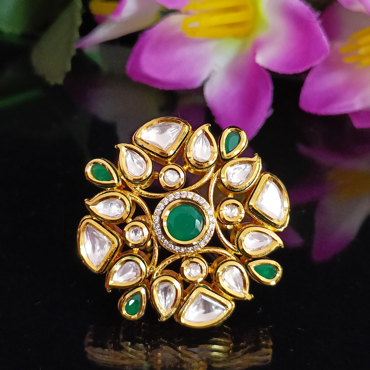 Buy Gold Plated Kundan Embellished Ring by Auraa Trends Online at Aza  Fashions.