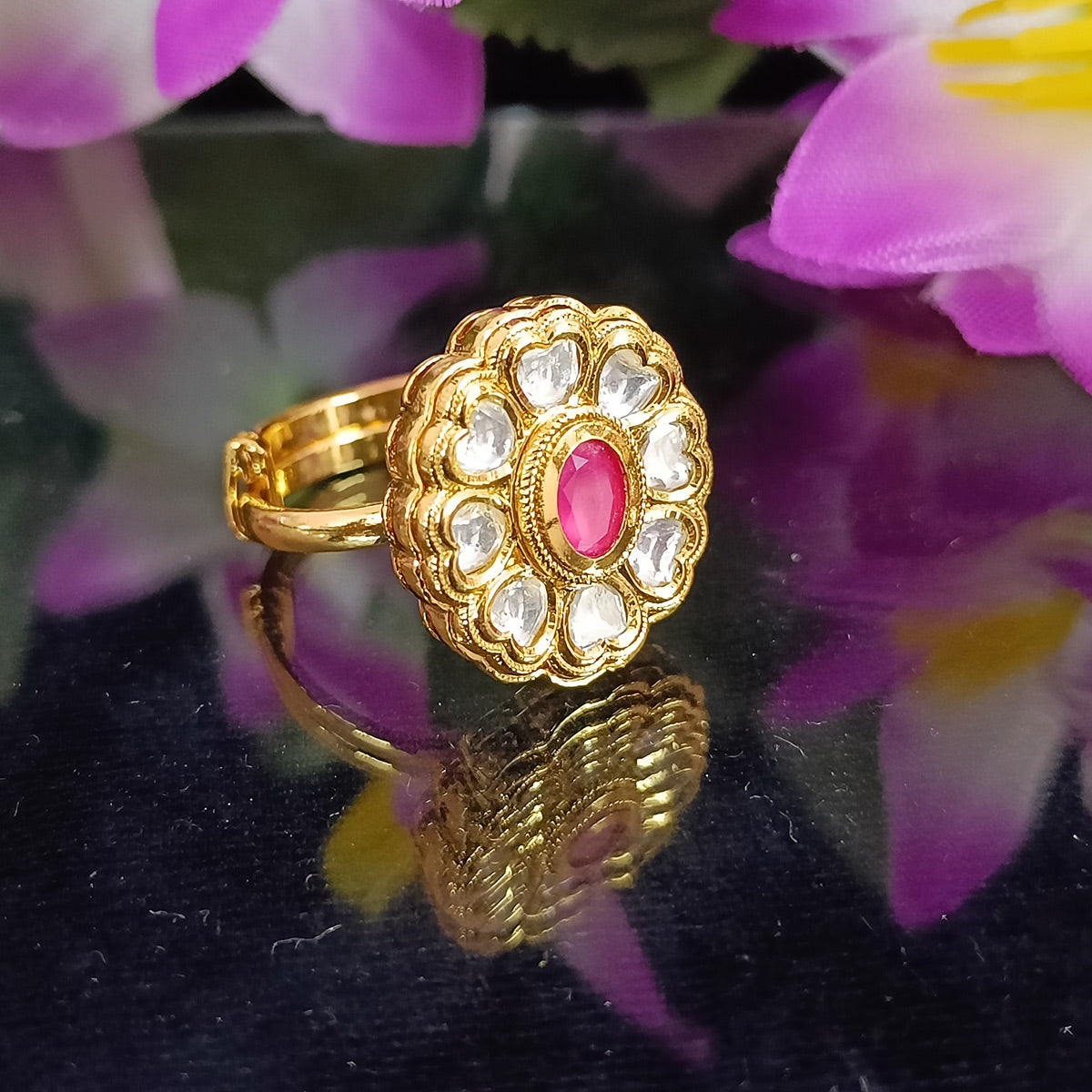22kt gold ring with vibrant kundan set stones | Gold ring designs, Gold  jewellery design, Bridal gold jewellery designs