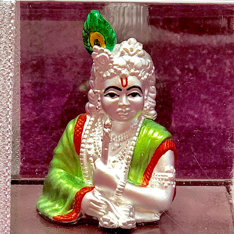 999 Pure Silver Rectangular Krishna Idol Playing his Flute - PAAIE