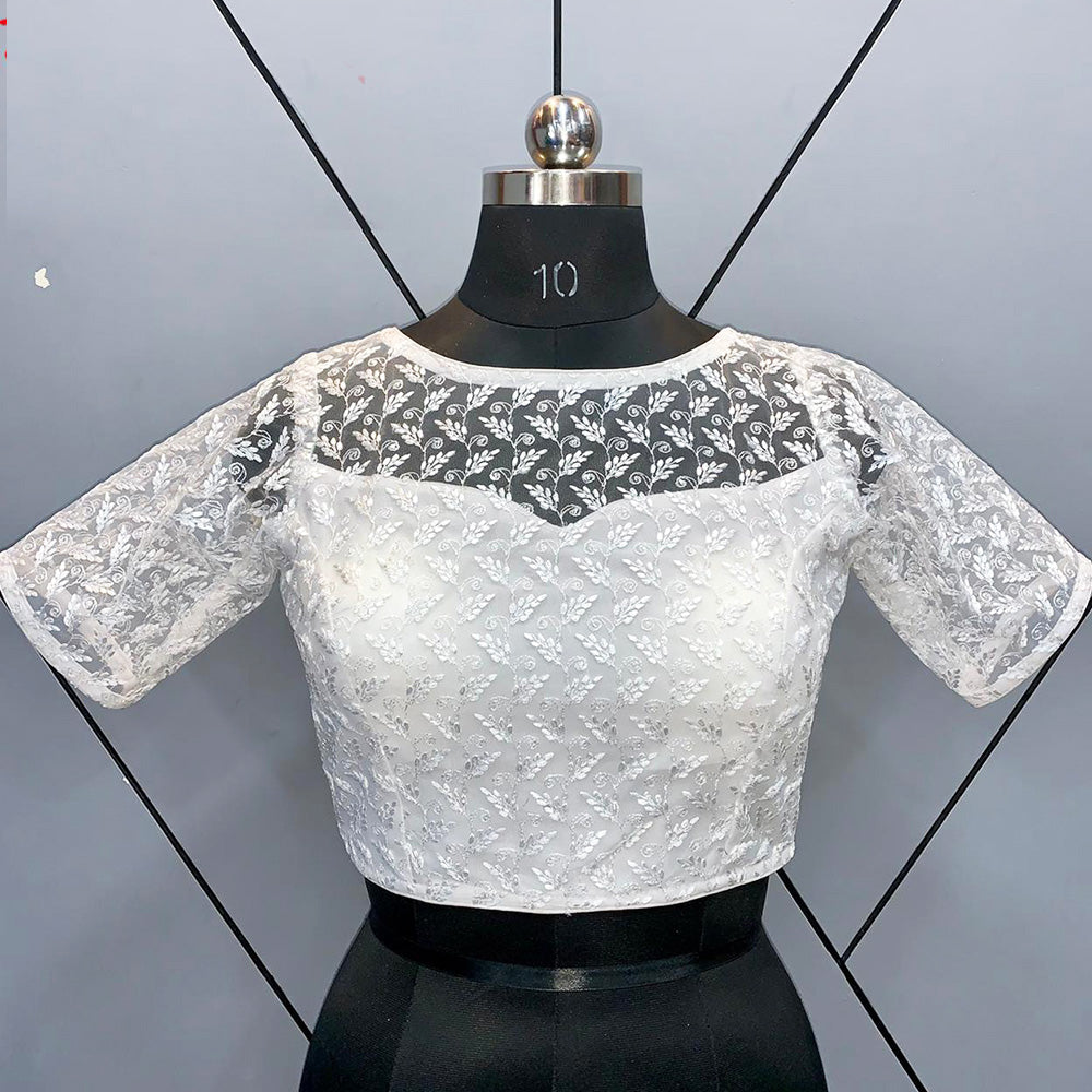 Beautiful White Color Designer Silk Net Blouse For Casual Party