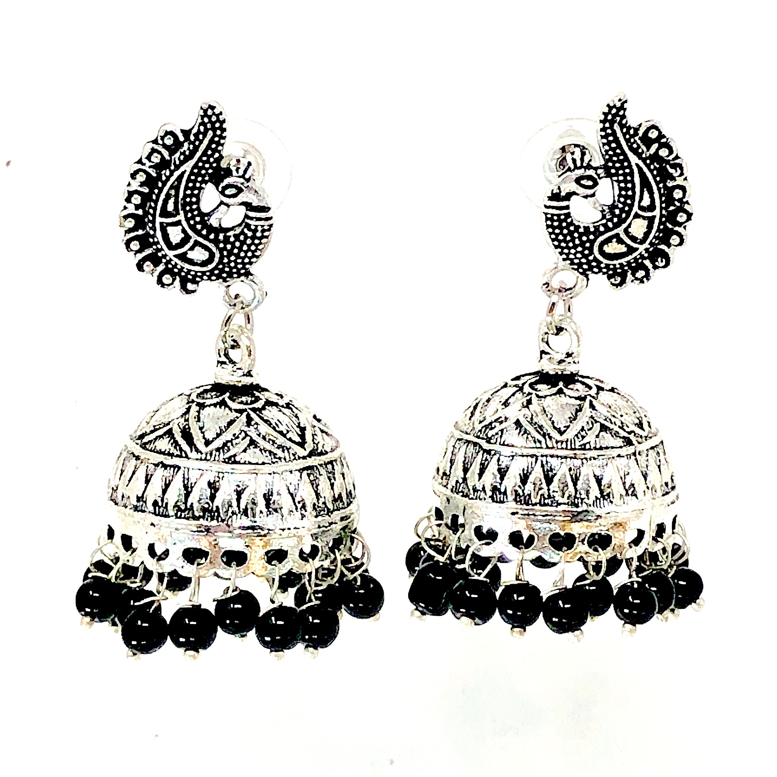 Floral Design Jhumki with Studs and Black Beads– PAAIE