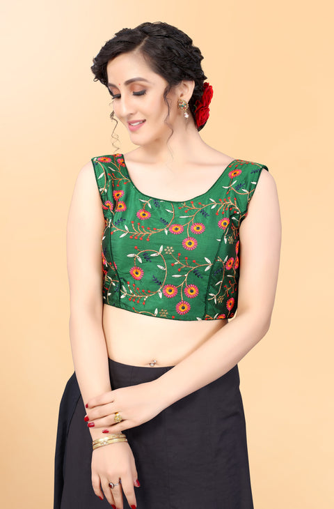 Designer Green Embroidery Blouse in Silk for Party Wear (Design 785)