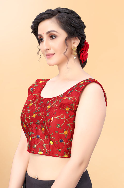 Designer Maroon Embroidery Blouse in Silk for Party Wear (Design 792)