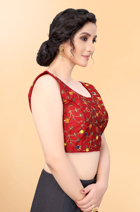 Designer Maroon Embroidery Blouse in Silk for Party Wear (Design 792)