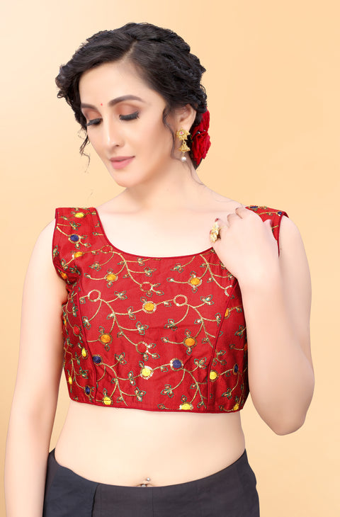 Designer Maroon Embroidery Blouse in Silk for Party Wear (Design 792)