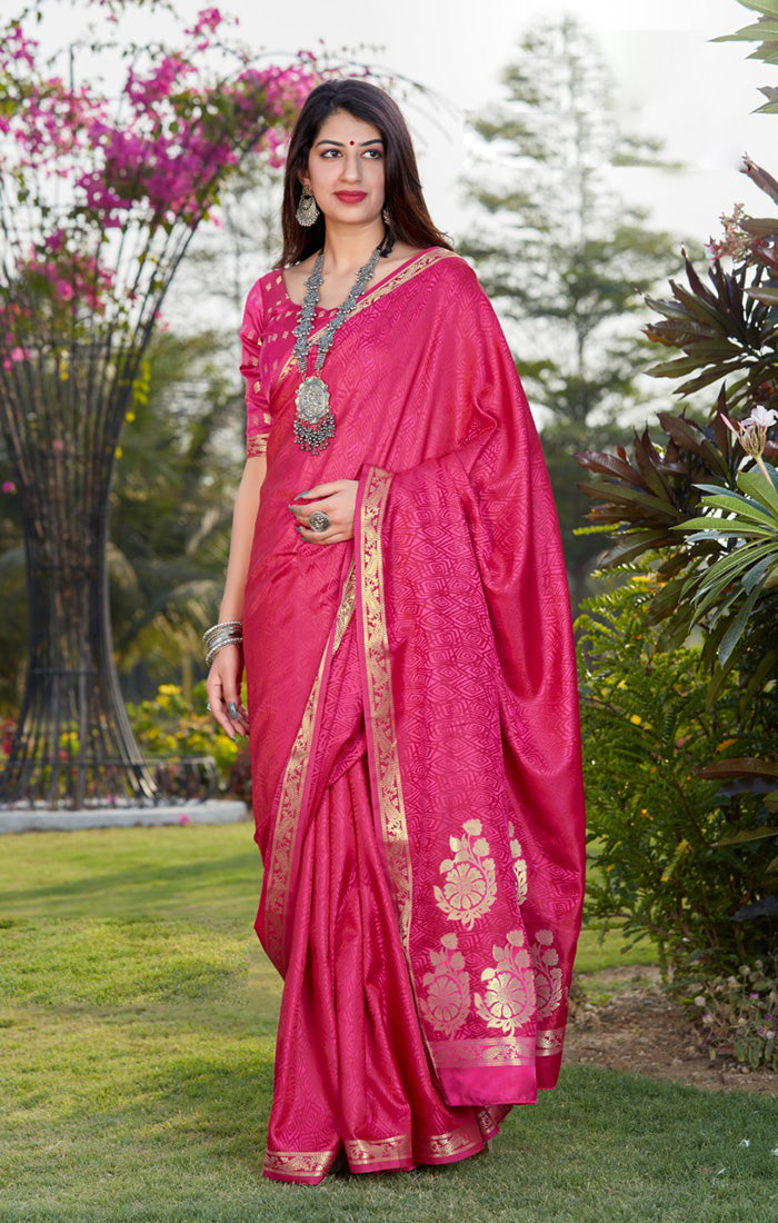 Banarasi Silk Satin Designer Pink Saree– PAAIE