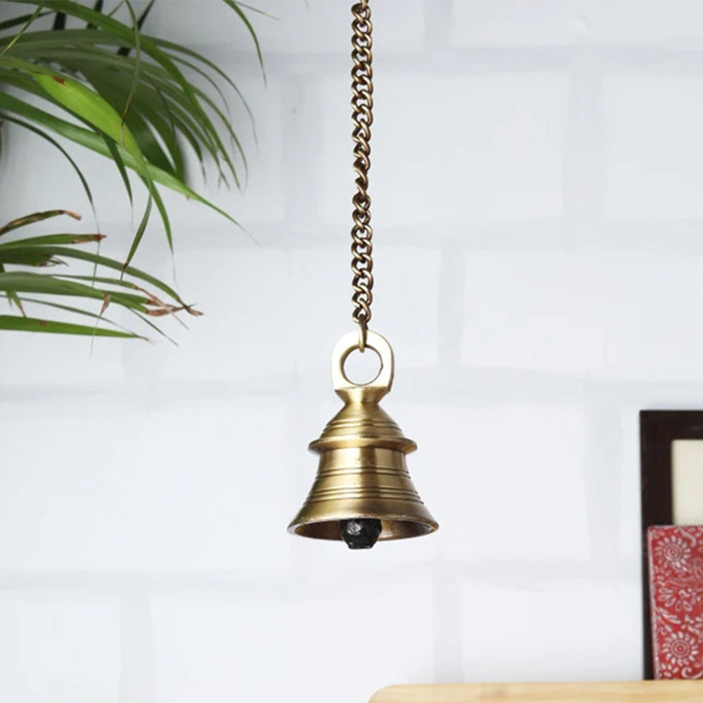 Brass Hanging Bell with Chain Handcrafted Bell for Temple Home Porch  Balcony